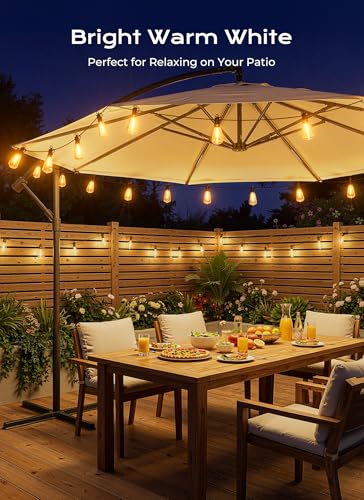 Brightown 58FT Solar String Lights Outdoor Waterproof, Patio Lights with Remote and 25+1 LED Shatterproof Bulbs, Dimmable & Timable, 3 Light Modes, Solar Lights Outdoor for Yard Camping Party Outside - size: 58FT(25 Sockets)
