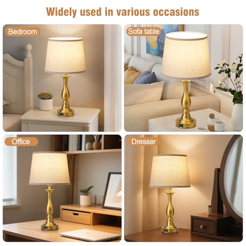 Bedside Table Lamp Touch Control Bedroom Lamps with USB A and C Charging Port 3 Way Dimmable Touch Lamps for Nightstand Living Room Bedroom Dorm Home Office Reading, Set of 2 - color: Gold