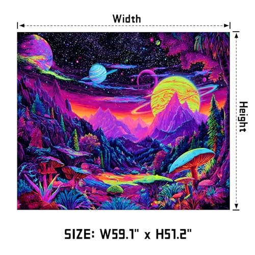 AOHMPT Blacklight Tapestry Glow in the Dark Tapestry Landscape Design 59'' × 51'' Inch Wall Hanging Decor for Bedroom Living Room - color: landscape -B, size: 59"L x 51"W