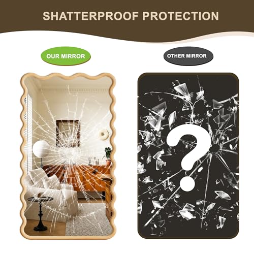 Full Length Mirror, 55"x28" Boho Wavy Wood Floor Mirror, for Bathroom, Bedroom, Living Room, Cloakroom, Entryway - size: 55"L x 28"W