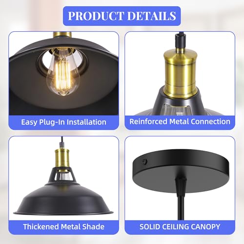 1-Pack Pendant Light Fixtures, Industrial Hanging Light with Metal Shade, Farmhouse Pendant Lighting for Kitchen Island, Hallway, Dining Room, Black & Gold - color: Metal Shade 1-Light (Black and Gold)