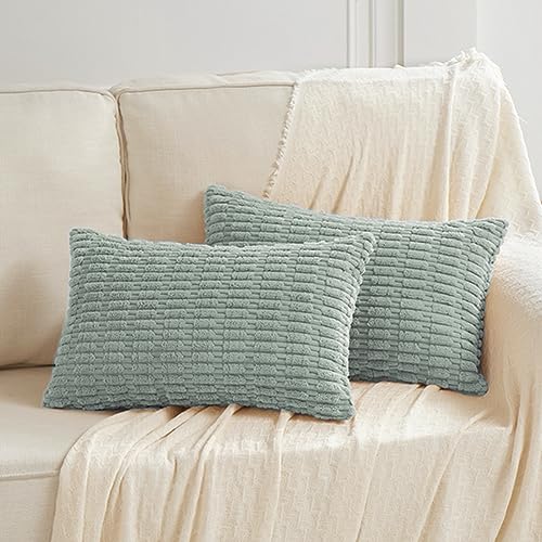 Fancy Homi Decorative Throw Pillow Covers for Bed Couch Bedroom Bench, Soft Lumbar Corduroy Solid Pillow Case, Rustic Farmhouse Boho Room Décor, 24" x 12" (Pack of 1), Grey Blue - color: Grey Blue, size: 24" x 12" (Pack of 1)