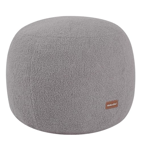 MeMoreCool Stuffed Round Pouf Ottoman Foot Rest, Floor Pouf Foot Stool with Soft Foam Chunk Filling, Small Round Ottoman Footstool Circle Footrest for Living Room, Light Grey - color: Teddy Grey