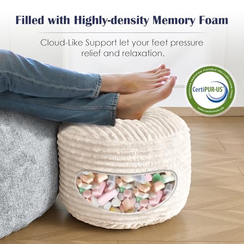 Round Ottoman,Corduroy Pouf Ottoman Foot Rest,Storage Footstool for Living Room,20x15 Soft Floor Poufs,Memory Foam Filling - Beige, 20x15 in - color: Beige, size: 20"D x 20"W x 15"H