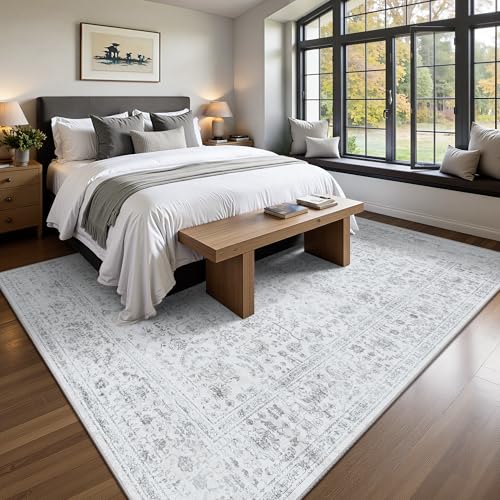 6x9 Area Rugs, Washable Vintage Retro Floral Rug for Living Room, Low Pile Non Slip Distressed Large Carpet for Bedroom, Dining Room, Office, Home (Grey) - color: A-grey, size: 6' x 9' (Rectangular)
