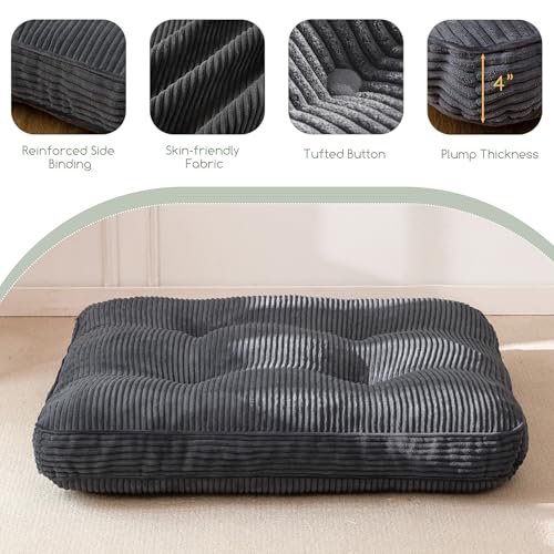 HIGOGOGO 35" Floor Pillow Cushion for Adults, Meditation Cushion Pillow, Extra Large Square Floor Sitting, Tufted Corduroy Cover for Tatami Living Room or Yoga, Dark Grey - color: Dark Grey, size: 4" Thick Square
