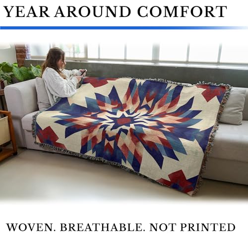 Pure Country Weavers Barn Quilt - Americana Gift Tapestry Throw Blanket Woven from Cotton - Made in The USA (72x54) - color: Barn Quilt, size: 72x54