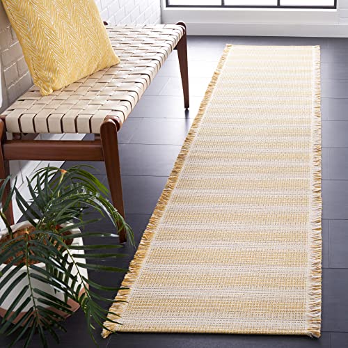 SAFAVIEH Augustine Collection Runner Rug - 2' x 9', Ivory & Yellow, Cotton Stripe Fringe Design, Non-Shedding & Easy Care, Ideal for High Traffic Areas in Living Room, Bedroom (AGT501C) - color: Ivory/Yellow, size: 2' x 9' (Runner)