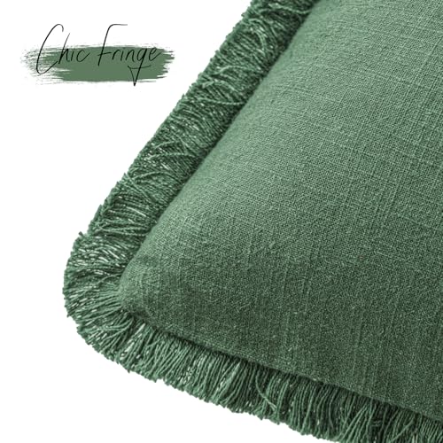 Foindtower Decorative Linen Fringe Throw Pillow Covers Cozy Boho Farmhouse Cushion Cover with Tassels Soft Accent Pillowcase for Chair Sofa Bed Living Room Home Decor, 16×16 Inch,1PC,Pine Green - color: Abundant Green, size: 16" x 16" (Pack of 1)
