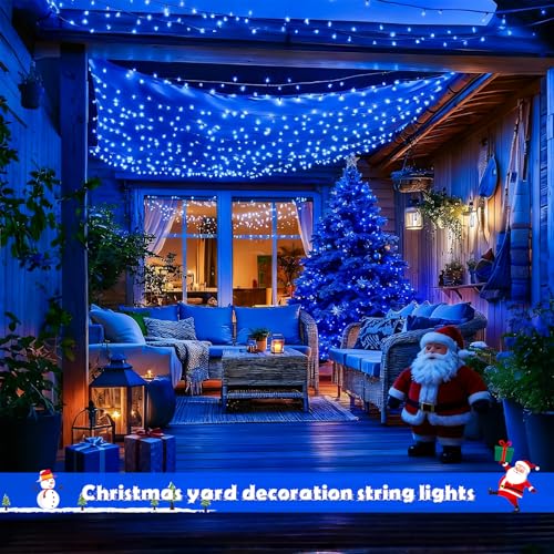 JMEXSUSS 2 Pack Solar String Lights Outdoor Waterproof, Total 66 FT 200 LED Solar Christmas Lights Outdoor, Twinkle Light for Christmas Tree Outside Garden Yard Xmas Decor, Blue - color: Blue, size: 100LED*2
