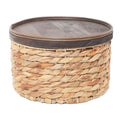 Small Water Hyacinth Storage Basket with Wooden Lid, 7.45" D x 4.1" H Handwoven Round Organizer for Bathroom Vanity, Desk Drawer & Countertop (Small) - size: Small