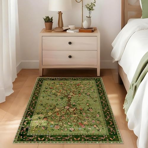Entryway Rug 2x3 Washable, Green Non-Slip Small Area Rug, Boho Floral Botanical Low Pile Carpet for Front Door, Bathroom, Kitchen - color: Green, size: 3' x 2' (Rectangular)