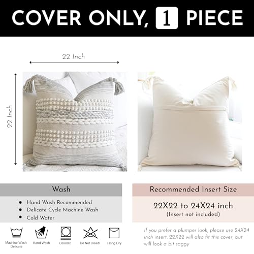 BlissBlush Gray Decorative Throw Pillow Cover 22X22, Boho Accent Pillow for Couch, Square Modern Farmhouse Pillowcase for Living Room Couch Sofa Cushion Home Décor (Pack of 1) - color: Light Gray, size: 22" x 22" (Pack of 1)