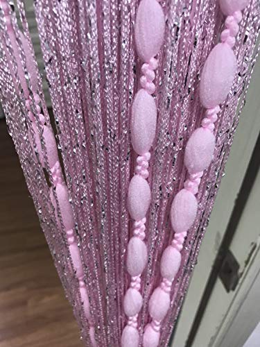 Door String Curtain Flat Silver Ribbon Thread with Shaggy Tassel Room Divider, 39’’x79’’ (Pink-style2) - color: Pink-style2