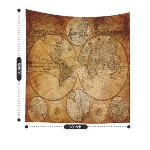 CAPSCEOLL World Map Wall Tapestry, College Dorm Room Decorations Wall Hanging Art Tapestry World Wall Tapestry Travel Map Tapestry Map Dorm Tapestry College Decor Halloween 50X60 Inches - color: Brown Yellow, size: 50"L x 60"W
