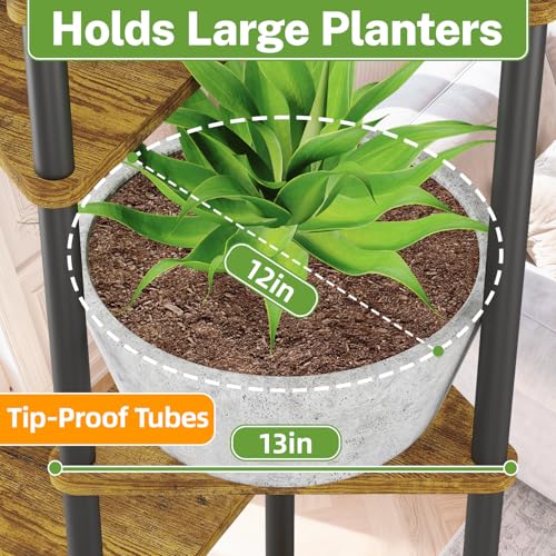 iDavosic.ly Tall Plant Stand Indoor for Large & Heavy Duty Planters, 5 Tier Corner Flower Shelf with Wooden Trays & Metal Frame, 41 Inch Orchid Rack for Living Room Balcony Porch, Black & Brown - size: 5 Tier without Light