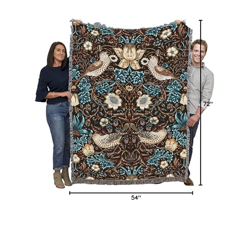 Pure Country Weavers William Morris Strawberry Thief Walnut Blanket - Arts & Crafts - Gift Tapestry Throw Woven from Cotton - Made in the USA (72x54) - color: Walnut, size: Large