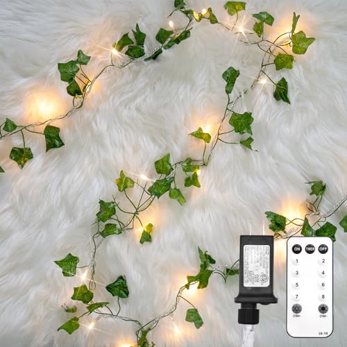 suddus Vine with Fairy Lights Plug in, 33ft 100 LED Ivy String Lights Connectable with Remote, Leaf Light for Bedroom, Room, Wall, Garden, Party, Wedding Dorm Decor (Warm White) - color: IVY, size: 100 LED-Plug-Clear Wire