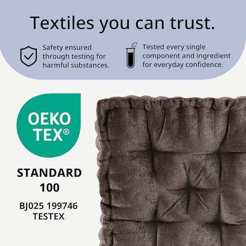 Intelligent Design Floor Pillow - Shredded Foam Filled Meditation & Yoga Cushion, Chenille Tufted, Handsewn Scalloped Edge, Oeko-TEX Certified, Azza, 20" x 20" x 5" Brown - color: Brown