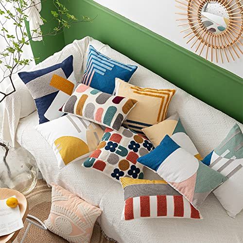 Boho Abstract Tufted Throw Pillow Cover Geometric Embroidered Decorative Pillowcase Farmhouse Cotton Square Accent Cushion Cover for Sofa Couch Bedroom (Type G,18"x18") - color: Type G, size: 18" x 18" (Pack of 1)