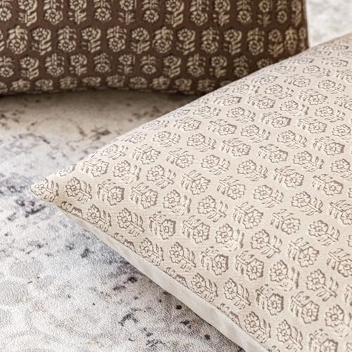 Foindtower Set of 2 Decorative Vintage Floral Print Throw Pillow Covers Neutral Modern Farmhouse Cushion Covers Boho Home Decor for Sofa Couch Chair Bedroom Living Room,20×20 Inch,Ivory Beige - color: Biscotti Beige, size: 20" x 20" (Pack of 2)