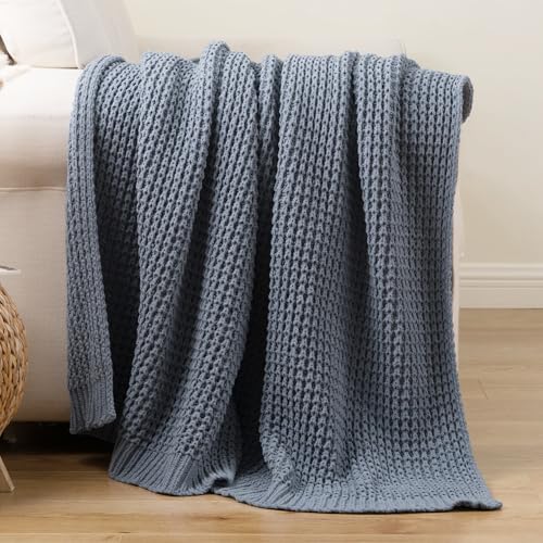 Bunnikins & Clover Blue Grey Throw Blanket for Couch, Thick Warm Soft Cozy Knitted Chenille Throw Blanket for Sofa, Bed, Living Room, 50"x60" - color: Bluish Grey, size: 50"x60"