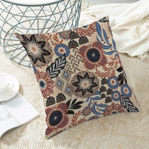 Boho Brown Blue Pillow Covers 18x18 Set of 2, Abstract Mid Century Neutral Outdoor Decorative Botanical Tropical Leaves Throw Pillows Retro Flower Couch Cushion Case for Chair Sofa Bedroom - color: Vc8, size: 18" x 18" (Pack of 2)