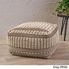 Foamma Pouf Ottoman Brown+Beige, 26"x26"x16.5" - Square Ottoman Foot Rest for Living Room and Bedroom, Pouf Footstool with Handcrafted Wool Cover, Foot Rest for Couch, Boho Furniture for Home