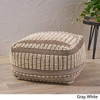 Foamma Pouf Ottoman Brown+Beige, 26"x26"x16.5" - Square Ottoman Foot Rest for Living Room and Bedroom, Pouf Footstool with Handcrafted Wool Cover, Foot Rest for Couch, Boho Furniture for Home - color: Brown + Beige