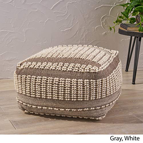 Foamma Pouf Ottoman Brown+Beige, 26"x26"x16.5" - Square Ottoman Foot Rest for Living Room and Bedroom, Pouf Footstool with Handcrafted Wool Cover, Foot Rest for Couch, Boho Furniture for Home - color: Brown + Beige
