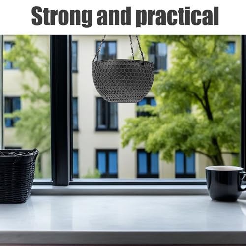 2Pcs Hanging Planter Plastic Honeycomb Rattan Weave Plant Basket for Use Deep Color