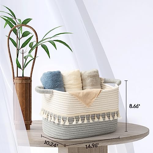 TeoKJ Storage Basket 3 Pack for Organizing, Cotton Rope Baskets for Toy, Clothes, Blankets, Decorative Basket for Living Room, Nursery, Bathroom, White & Gray - color: White & Dark Grey, size: 3 Pack