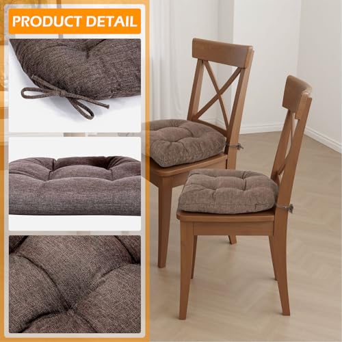 Chair Cushions for Dining Chairs Set of 4, Non Slip Indoor Kitchen Chair Cushions with Ties, Tufted Memory Foam Seat Chair Pads, 17" x 16" x 3", Dark Coffee - color: Dark Coffee, size: Pack of 4