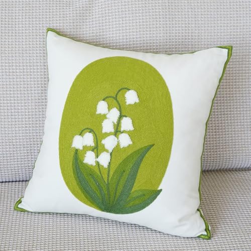 vctops Farmhouse Flower Cotton Tufted Throw Pillow Cover Spring Floral Embroidery Pillowcase Soft Square Cushion Case for Sofa Couch Bed Chair (White,18"x18") - color: White