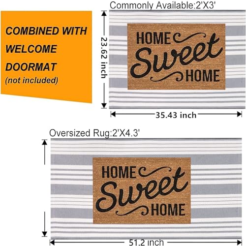 Grey and White Striped Doormat 24'' x 35'' Front Porch Rug Machine Washable Indoor Outdoor Doormat for Front Porch Hand-Woven Entryway Rug for Laundry/Bathroom/Bedroom - color: Grey White, size: 2' x 3' (Rectangular)