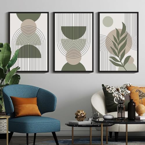 Drsoum 24x36in Large Boho Wall Art Green Sage Decor Framed Wood Modern Bohemian Abstract Geometry Canvas Prints Ready to Hang for Bedroom - Black Framed - color: green boho decor, Black Framed, size: 24" x 36"