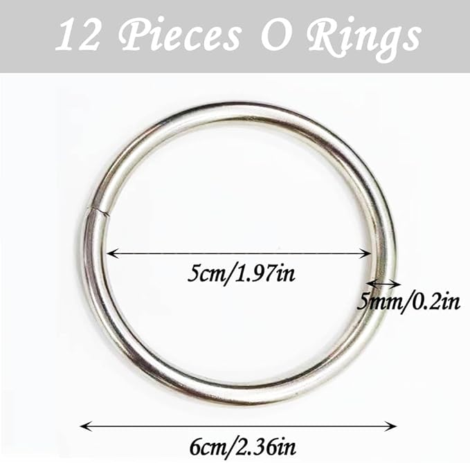 BetterJonny 12Pcs Metal Macrame Hoops Rings, 50mm Silver Thick Plant Hangers and Dog Collars for Home Decorations and DIY Crafts