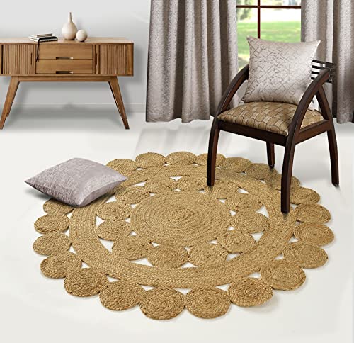 GRUHUM Round Jute Area Rug 5ft Natural Fiber Collection Handmade Boho Charm Farmhouse Jute Area Rug Soft Braided Reversible Rustic Rug for Indoor EcoFriendly Kitchen Bedroom Living Hallways Enterways - color: Natural- 29, size: 5' (Round)