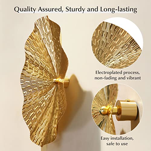 Gold Wall Decor for Living Room Hallway, 7PCS Metal Wall Art Hanging Sculptures Bedroom Decoration, 3D Metal Leaf Accent with 5 Sizes, Large Modern Artwork for Home Office Bathroom Kitchen - color: Gold