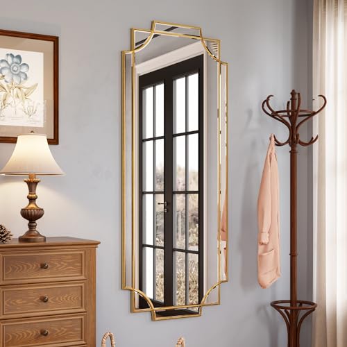 Kelly Miller Gold Full Length Mirror for Wall, 24" x58” Full Body Mirror Decorative Beveled Home Decor for Living Room Bedroom Bathroom Entryway Hallway Dressing Room - size: 58"L x 24"W