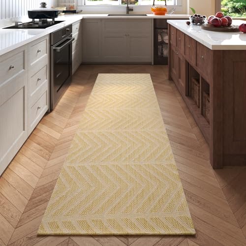 2x6 Ft Runner Rug for Hallway, Washable Long Kitchen Runner Non Slip Rubber Backed, Low Profile Hallway Mat for Laundry Room Entryway, Easy Clean Woven Carpet, Brown - color: Brown-c, size: 2' x 6'