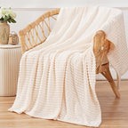 Puncuntex Flannel Fleece Throw Blanket Cream White 50"×60",Super Soft Plush Cozy Blanket with 3D Jacquard Square Grid Design Luxury for Couch Sofa Chair - color: Cream White, size: 50"×60"