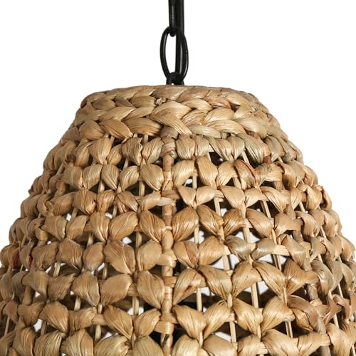 KSANA Boho Rattan Pendant Light, 1-Light Handwoven Wicker Hanging Light, 13" Natural Farmhouse Pendant for Kitchen Island, Dining Room & Entryway - size: 13"