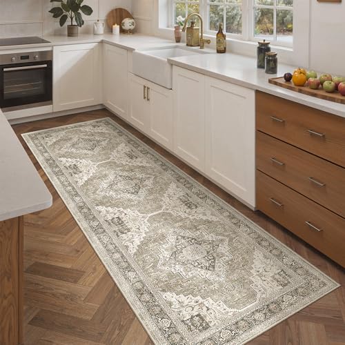 Roxstand Washable Runner Rug 2.6x8 Runners for Hallways, Ultra-Thin Carpet Runners for Entryway Anti Slip Backing Runner Rugs for Kitchen Laundry Room Indoor Hallway (Brown/Beige) - color: Brown/Beige, size: 2'6" x 8' (Runner)