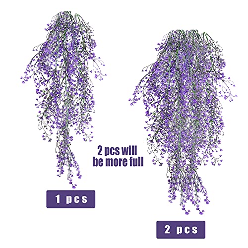 RECUTMS Vine Plant Fake 4 Pcs Ferns Plants Large Faux Artificial Hanging Plants Wall Plants Fake Ivy Room Decor Home Garden Wedding Party Indoor Outdoor Decorations(Purple 4P) - color: Purple