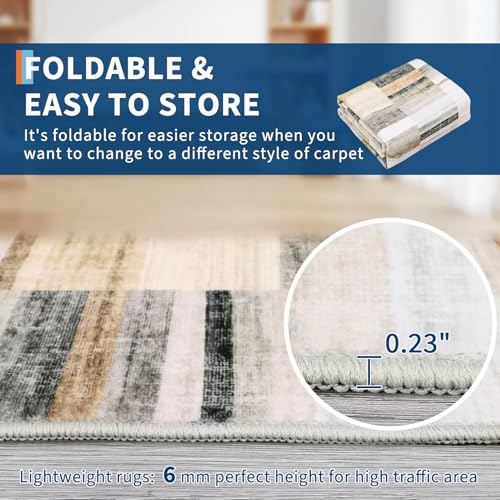 Garvee Washable Rugs for Entryway 2x8 Runner Rug Non Slip Kitchen Rugs Indoor Modern Geometric Soft Bathroom Runner Rug Low Pile Stain Resistant Carpet for Bedroom Hallway Laundry 2'x8' Khaki - color: Grey Multi, size: 2' x 8' (Runner)