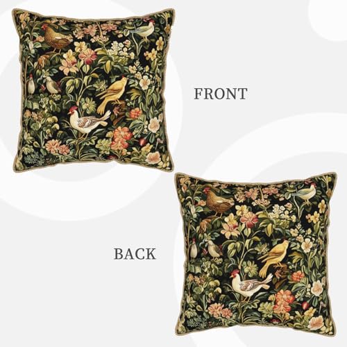 Vintage Floral Animal Velvet Pillow Covers 16x16 Inch Black Green Flowers Leaf Throw Pillows for Couch Farmhouse Cushion Covers Pillowcase Boho Chinoiserie Pillow Cases for Sofa Bed Outdoor Decor - color: Chicken, size: 16" x 16" (Pack of 1)
