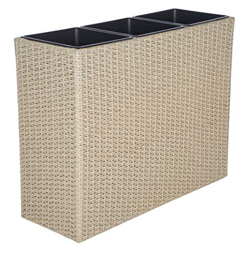 SAFAVIEH Outdoor - Rita Beige Wicker 3-Tier Plant Stand with Baskets, Vertical Flower Rack Planter Shelf for Patio, Balcony, Garden, 32.28"W x 11.02"D x 24.8"H (PAT7705B) - color: Beige