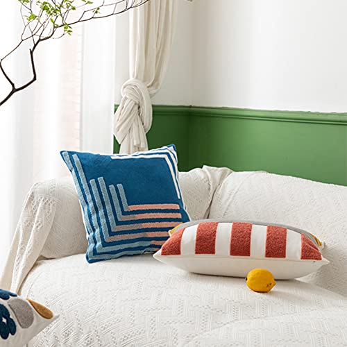 Boho Abstract Tufted Throw Pillow Cover Geometric Embroidered Decorative Pillowcase Farmhouse Cotton Square Accent Cushion Cover for Sofa Couch Bedroom (Type D,18"x18") - color: Type D, size: 18" x 18" (Pack of 1)