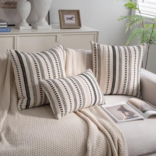 Cethom Black Boho Lumbar Pillow Covers 14x36 Long, Stripe Textured Decorative Couch Pillow Cases for Bed, Sofa, Living Room, Bedroom, Farmhouse Home Accent Cushion Covers, Pack of 1 - color: Black, size: 36" x 14" (Pack of 1)